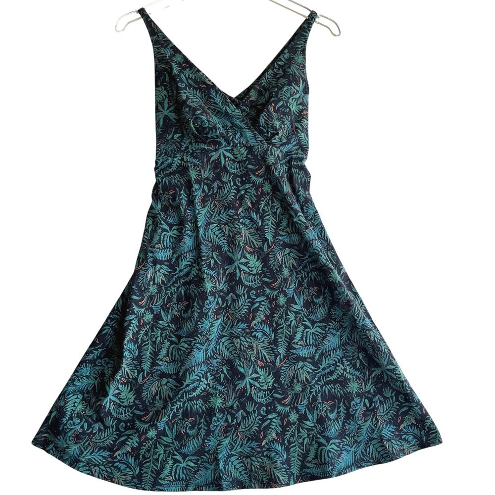 Patagonia Amber Dawn Dress Navy Green Floral S Athletic Athleisure Sporty Beach